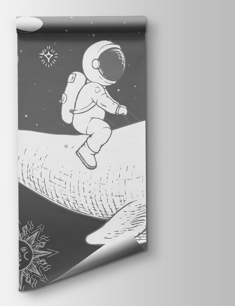 Fototapet Desenul unei persoane care călărește o balenă, Fototapet spațiu cosmic, Fototapet populare, w03687 - Tapeko.ro