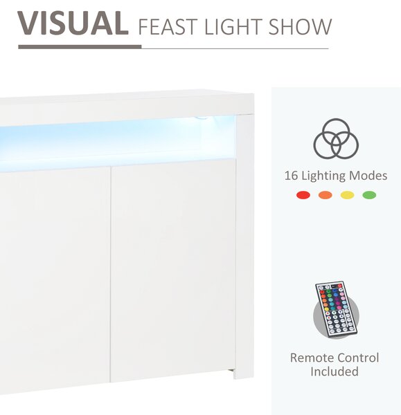 HOMCOM Dulap Multifuncțional Alb cu Iluminare LED Colorată, pentru Living sau Dormitor, 107x35x97 cm | Aosom Romania