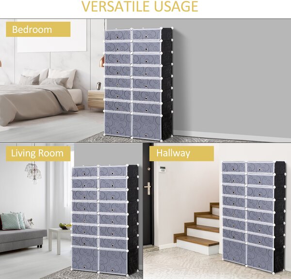 HOMCOM Organizator Pantofi Modular, 16 Cuburi, Ușor de Asamblat, Material PP, Design Modern, Alb și Negru, 95x37x160cm | Aosom Romania