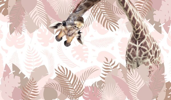 Fototapet Girafă cu un model de frunze, Fototapet animale, Fototapet populare, w03619 - Tapeko.ro