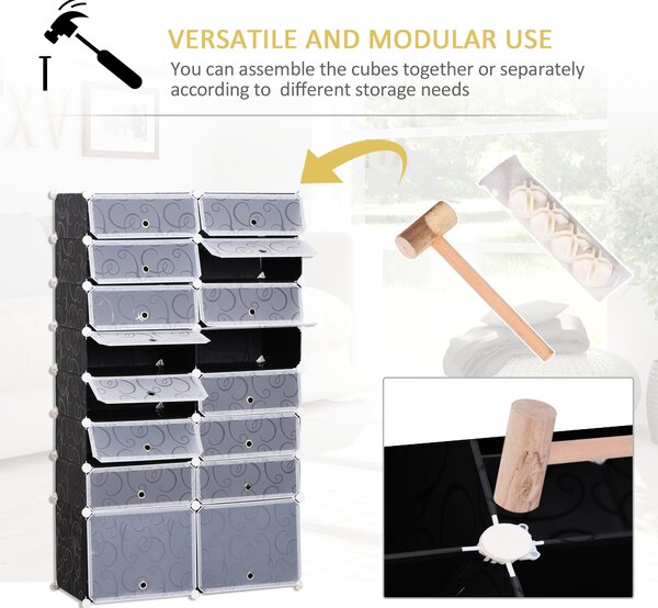 HOMCOM Organizator Pantofi Modular, 16 Cuburi, Ușor de Asamblat, Material PP, Design Modern, Alb și Negru, 95x37x160cm | Aosom Romania