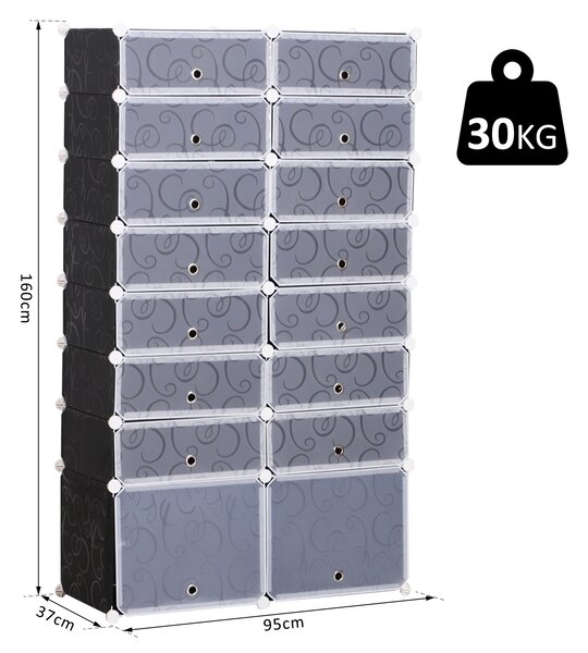 HOMCOM Organizator Pantofi Modular, 16 Cuburi, Ușor de Asamblat, Material PP, Design Modern, Alb și Negru, 95x37x160cm | Aosom Romania