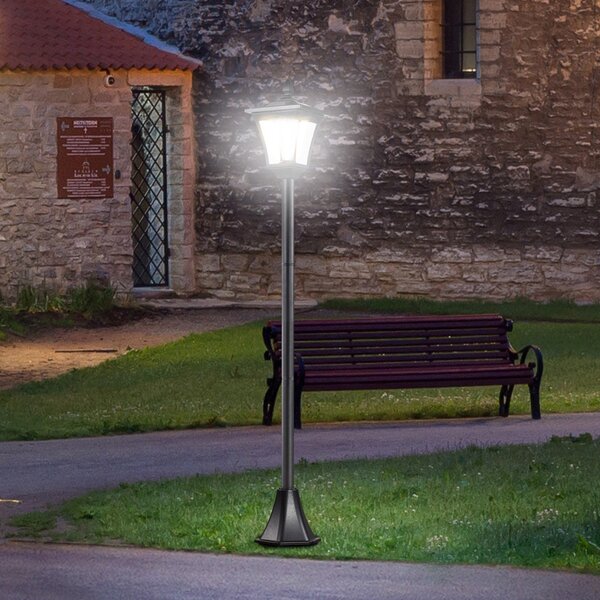 Outsunny Lanternă Solară pentru Grădină, Felinar LED cu Panouri Solare, Design Modern, 18x18x160 cm, Negru | Aosom Romania