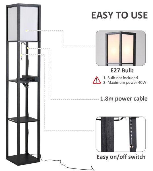 Lampa de podea HOMCOM, 26x26x160cm, alba | Aosom RO