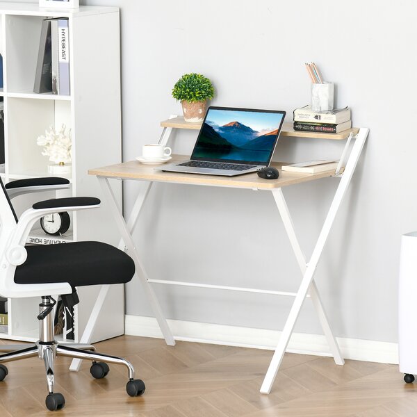 HOMCOM Birou Pliabil cu Rafturi, Spațiu de Lucru Optimizat, din PAL, 81.5x70x84cm, Ideal pentru Acasă sau Birou | Aosom Romania