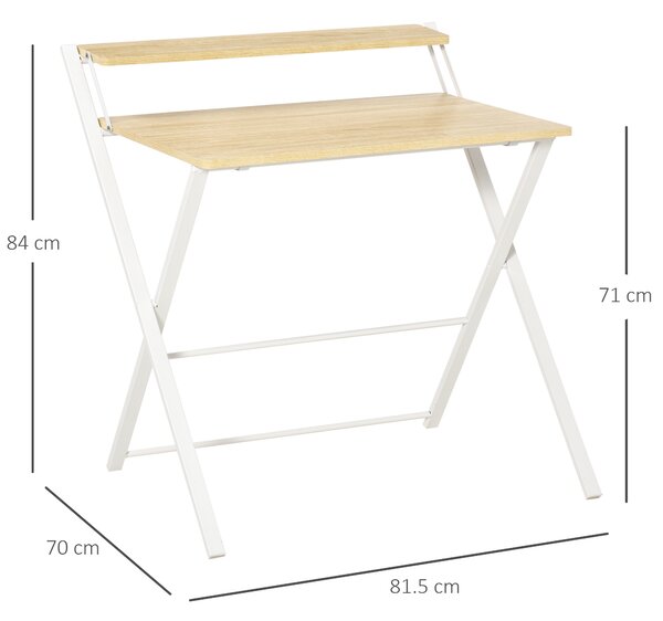 HOMCOM Birou Pliabil cu Rafturi, Spațiu de Lucru Optimizat, din PAL, 81.5x70x84cm, Ideal pentru Acasă sau Birou | Aosom Romania