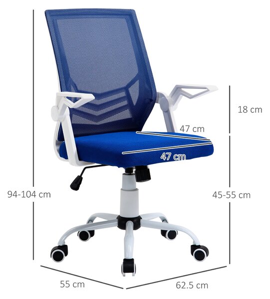 Scaun de Birou Ergonomic cu Cotiere si Suport Lombar, Fotoliu Birou Pivotant si Inaltime Reglabila din Tesatura Albastra Vinsetto | Aosom Romania