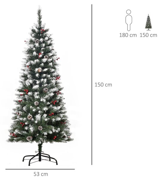 Brad de Craciun Inzapezit, brad Artificial, Φ53x150cm decoratiune de Craciun, brad cu zapada, brad alb HOMCOM | Aosom Romania