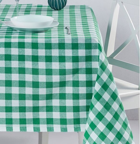 Fata de masa carouri 160x220cm, DC Home, Kareli Alb/Verde