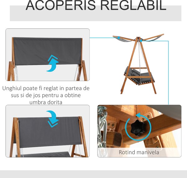 Outsunny Balansoar de Grădină pentru 3 Persoane, Design Modern cu Structură Gri și Teck, Confortabil, 225.5x113x180 cm | Aosom Romania