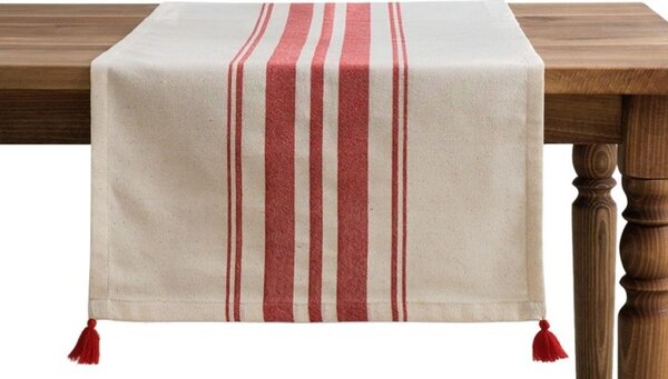 Napron masa 50x150cm cu dungi si ciucuri, Tereza Rosu