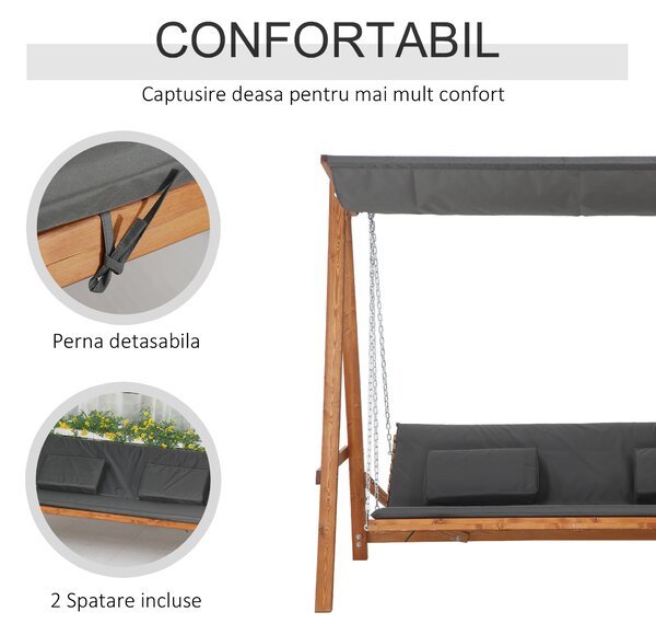 Outsunny Balansoar de Grădină pentru 3 Persoane, Design Modern cu Structură Gri și Teck, Confortabil, 225.5x113x180 cm | Aosom Romania
