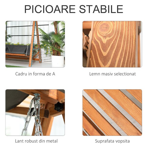 Outsunny Balansoar de Grădină pentru 3 Persoane, Design Modern cu Structură Gri și Teck, Confortabil, 225.5x113x180 cm | Aosom Romania