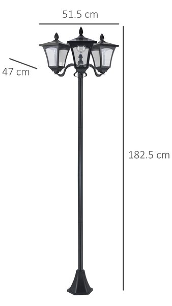 Outsunny Felinar de Grădină Led cu Energie Solară, Lampa solara gradina,51.5 × 47 × 182.5cm, Negru | Aosom Romania