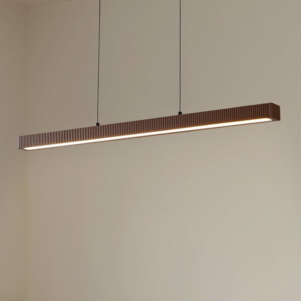 Lucande Lampă suspendată LED Emara, lemn închis, stejar, CCT, reglabil, Lemn, Camera de zi / sufragerie, Lemn, Design