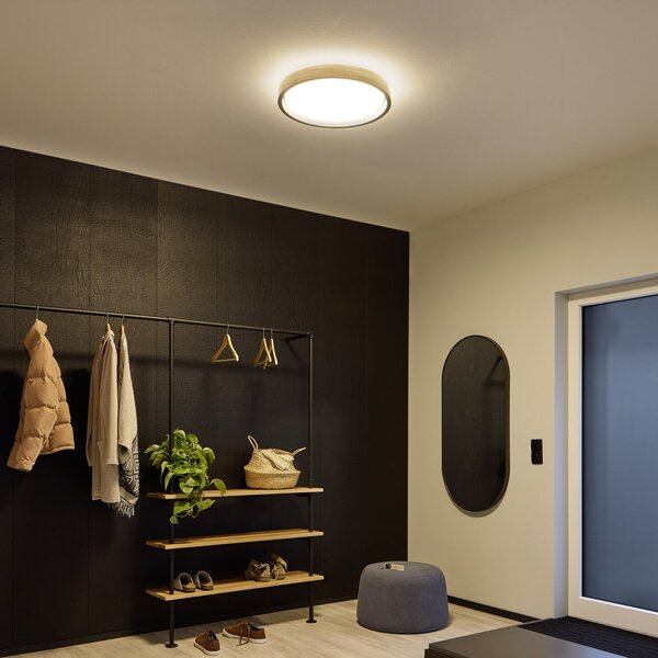 OSRAM Plafonieră LED ORBIS MARIANO lemn/negru Ø 51 cm dimabil, reglabil, Lemn, Camera de zi / sufragerie, Metal, Modern