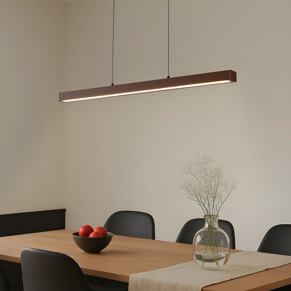 Lucande Lampă suspendată LED Emara, lemn închis, stejar, CCT, reglabil, Lemn, Camera de zi / sufragerie, Lemn, Design