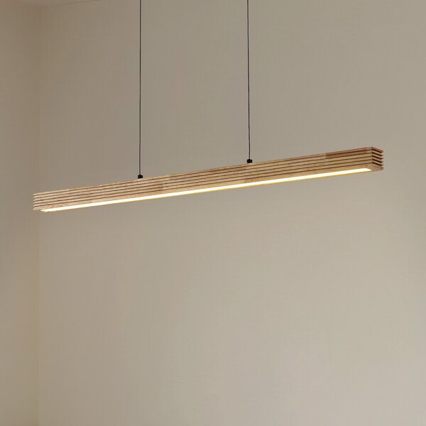 Lucande Lampă suspendată LED Emara, lemn deschis, stejar, CCT, reglabil, Lemn, Camera de zi / sufragerie, Lemn, Design