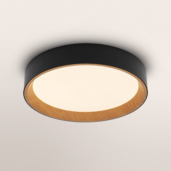 OSRAM Plafonieră LED ORBIS LARIOS, negru/lemn, Ø 39 cm, dimabilă în ceea ce, reglabil, Negru, Camera de zi / sufragerie, Metal, Modern