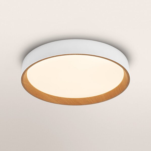 OSRAM Plafonieră LED ORBIS LARIOS, alb/lemn, Ø 49 cm, dimabilă, reglabil, Alb, Camera de zi / sufragerie, Metal, Modern