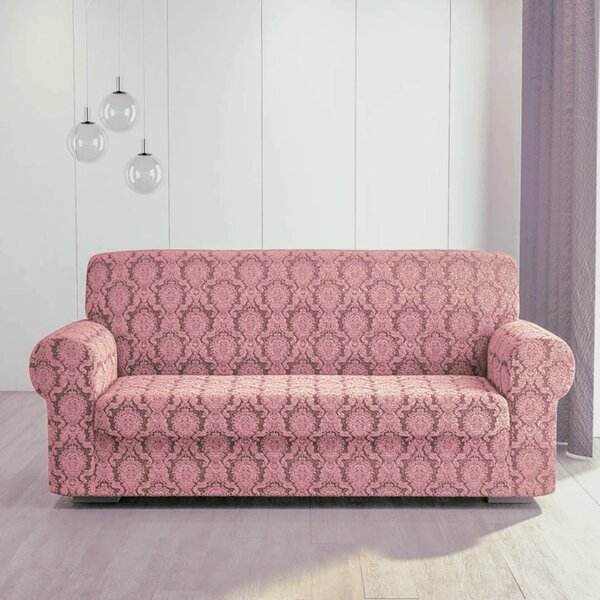 Husa elastica pentru canapea 3 locuri, fara volanas, model Jacquard Roz
