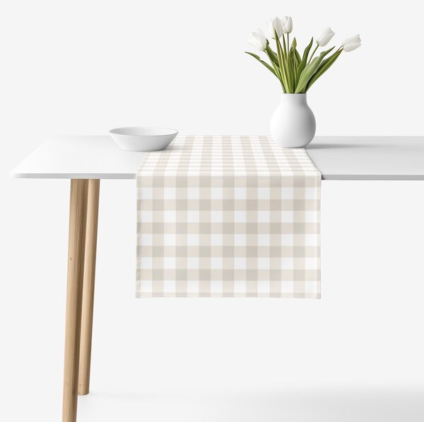 Goldea napron de masă 100% bumbac - carouri latte 35x140 cm