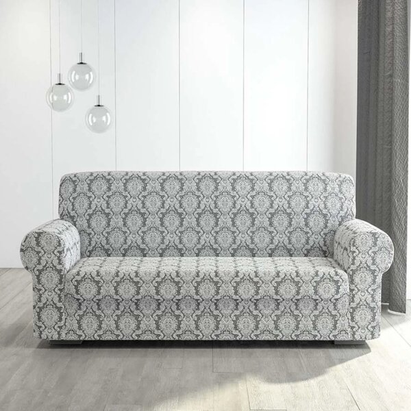 Husa elastica pentru canapea 3 locuri, fara volanas, model Jacquard, Alb