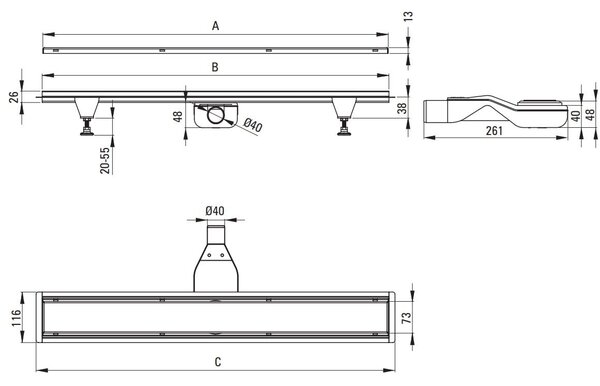 Deante rigolă liniară cu grătar 60 cm negru KOS_N06D