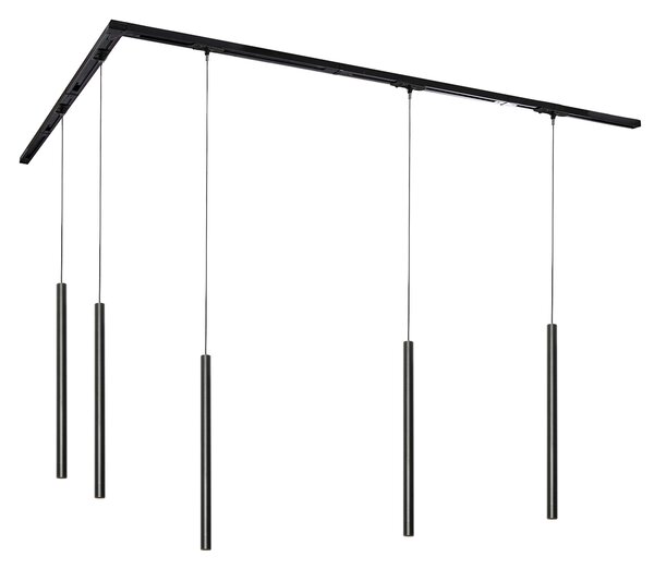 Sistem de iluminat cu șină modern cu 5 lumini suspendate negre monofazate - Iconic Frini