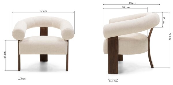 Fotoliu design crem KOKEI ALIA, decor nuc Alia 03
