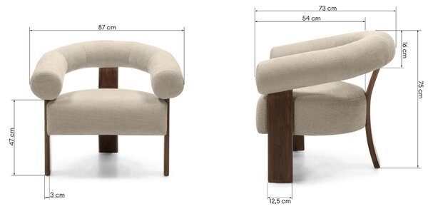 Fotoliu design bej KOKEI ALIA, decor nuc Alia 18