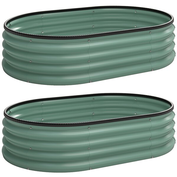 Outsunny Set de 2 Jardiniere Înălțate Modulare, Ghivece de Grădină cu Margine din Cauciuc, Fund Deschis, Jardiniere Înălțate din Oțel Galvanizat pentru Plante Aromatice, Fructe, Legume și Flori, 135x90x30 cm, Verde | Aosom Romania