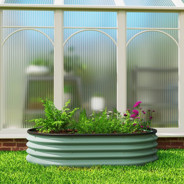 Outsunny Set de 2 Jardiniere Înălțate Modulare, Ghivece de Grădină cu Margine din Cauciuc, Fund Deschis, Jardiniere Înălțate din Oțel Galvanizat pentru Plante Aromatice, Fructe, Legume și Flori, 135x90x30 cm, Verde | Aosom Romania