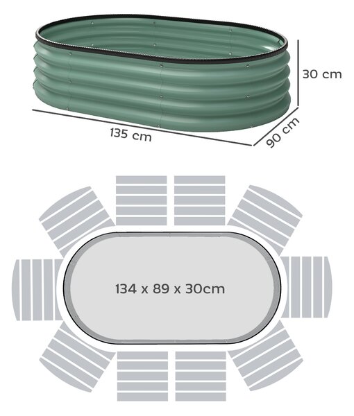Outsunny Set de 2 Jardiniere Înălțate Modulare, Ghivece de Grădină cu Margine din Cauciuc, Fund Deschis, Jardiniere Înălțate din Oțel Galvanizat pentru Plante Aromatice, Fructe, Legume și Flori, 135x90x30 cm, Verde | Aosom Romania