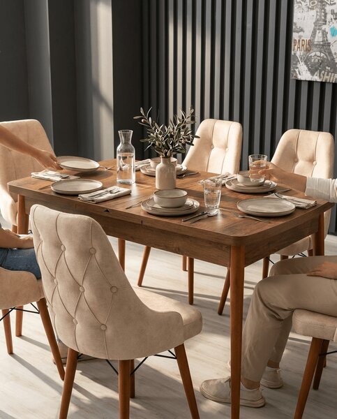 Eros Set Masa 80*170 Extensibila si Scaune 6 bucati Crema