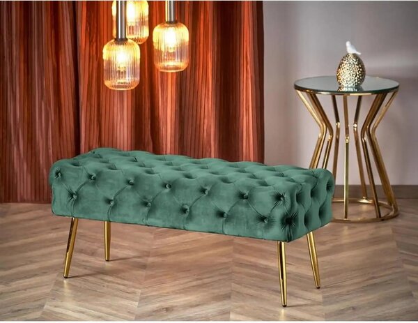 Bancheta verde ATHENA, stofa catifelata verde, 100x45x40 cm