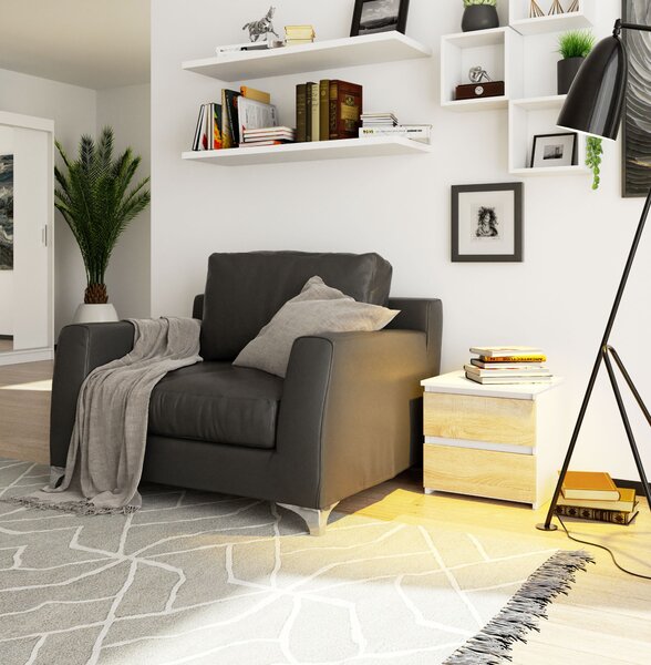 Noptieră Cleania CL2 (Alb + Stejar sonoma). Promo -15%. 1069510
