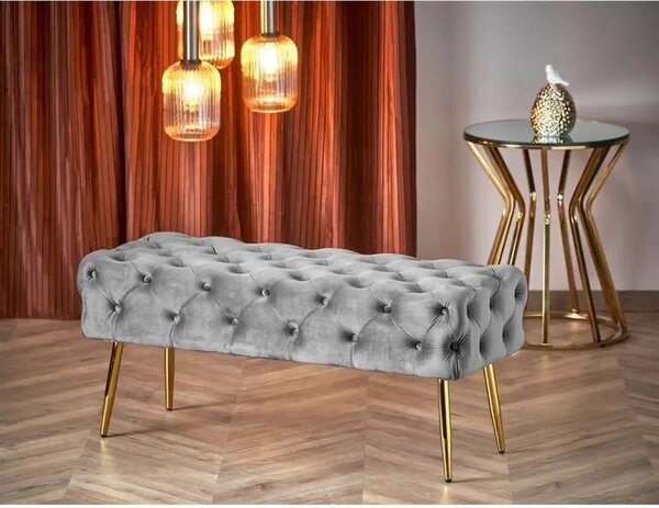 Bancheta ATHENA, stofa catifelata gri, 100x45x40 cm