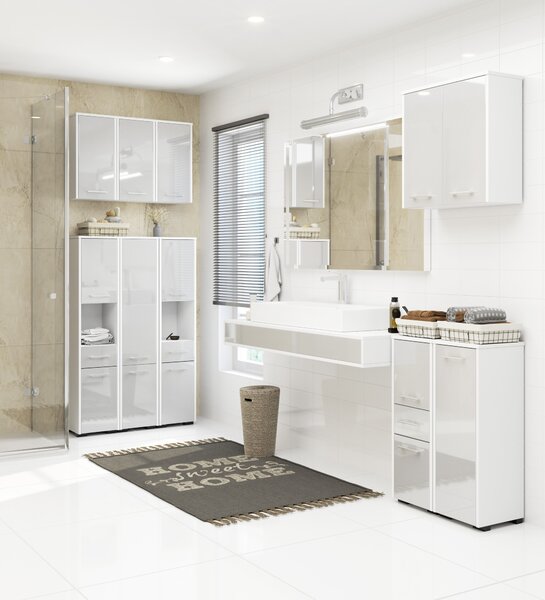 Dulap de baie suspendat Farid TYP5 (Alb + metalic lucios). Promo -16%. 1069546