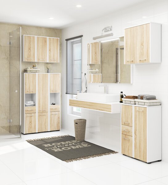 Dulap de baie Farid TYP4 (Alb + Stejar sonoma). Promo -17%. 1069756