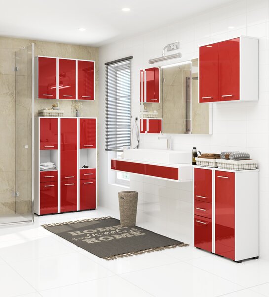 Dulap de baie Fulgor 2D 1SZ 1W (alb + roșu lucios). Promo -22%. 1117110