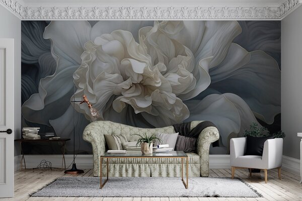 Tapet Abstract floare decorativă mare cu multe petale, moale și delicată, cu nuanțe de albastru și gri în fundal, Fototapet Flori, w09055 : Uwalls.ro