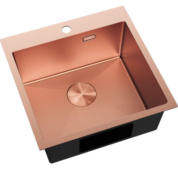 Chiuvetă Mexen Solix, din oțel inoxidabil cu 1 compartiment, 500 x 500 mm, cupru periat, model fagure, 6407501000-65HC