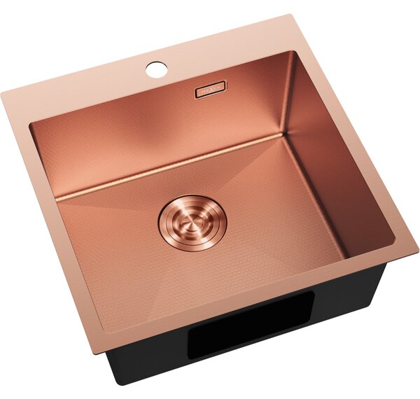 Chiuvetă Mexen Solix, din oțel inoxidabil cu 1 compartiment, 500 x 500 mm, cupru periat, model fagure, 6407501000-65HC
