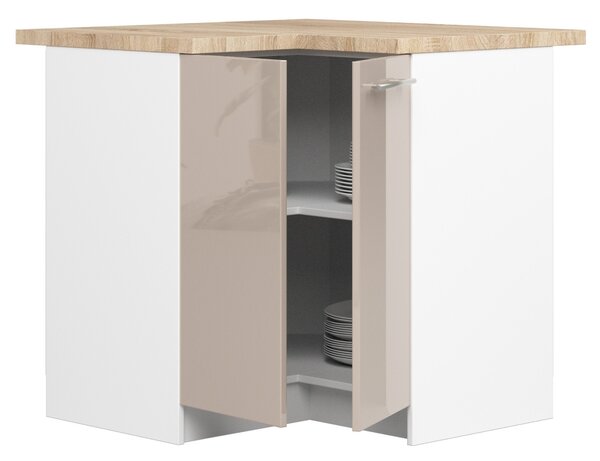 Dulap inferior de bucătărie de colț Ozara S90 90 (Alb + cappuccino lucios). Promo -22%. 1071150