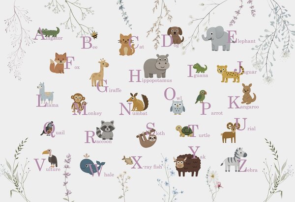 Fototapet Wallpaper cu animale și litere, Fototapet copii, Fototapet populare, w03808v1 - Tapeko.ro