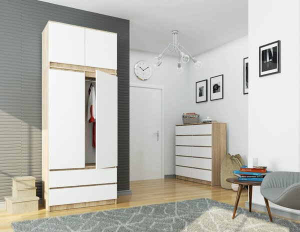 Suprastructură pentru dulap Sashka (Stejar sonoma + Alb). Promo -11%. 1069949