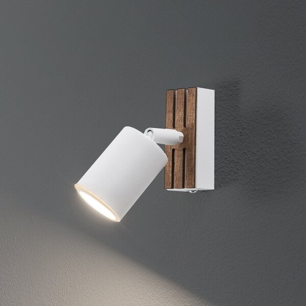 Envostar Tino Spot de perete 1 bec alb/lemn, reglabil, Alb, Camera de zi / sufragerie, Metal