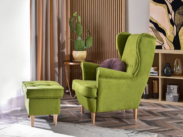 Fotoliu cu urechi Margis (verde + nuc). Promo -17%. 1136052