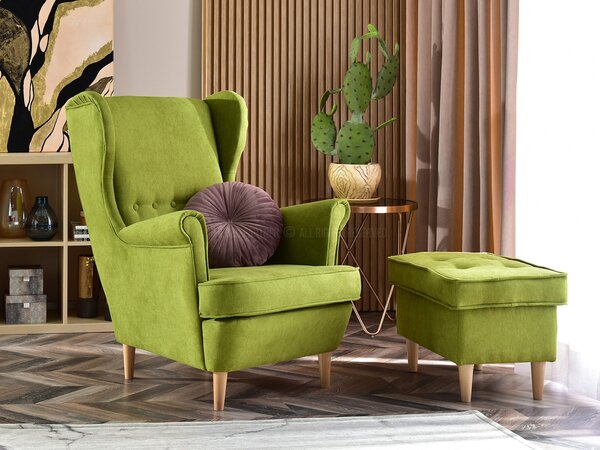 Fotoliu cu urechi Margis (verde + nuc). Promo -17%. 1136052